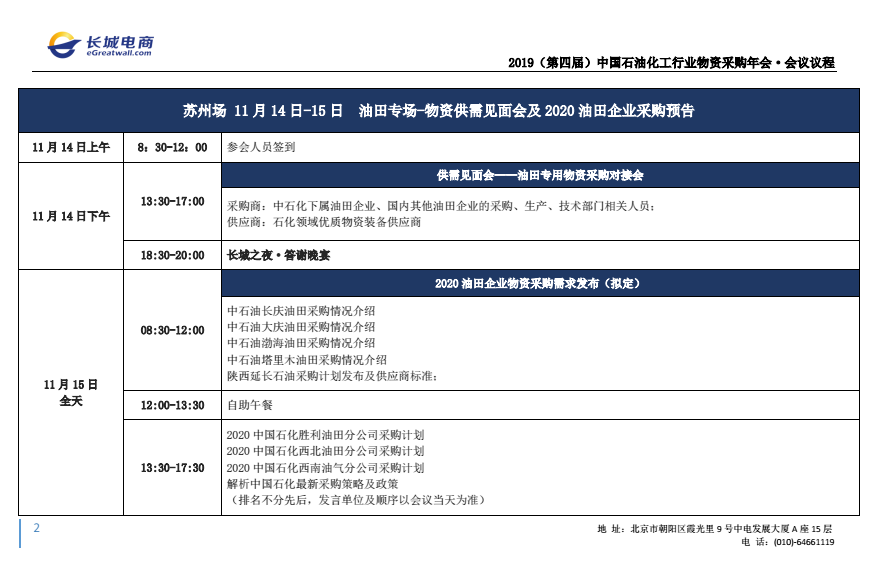 2019（第四届）中国石油化工行业物资采购年会·会议议程-