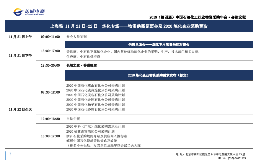 2019（第四届）中国石油化工行业物资采购年会·会议议程-